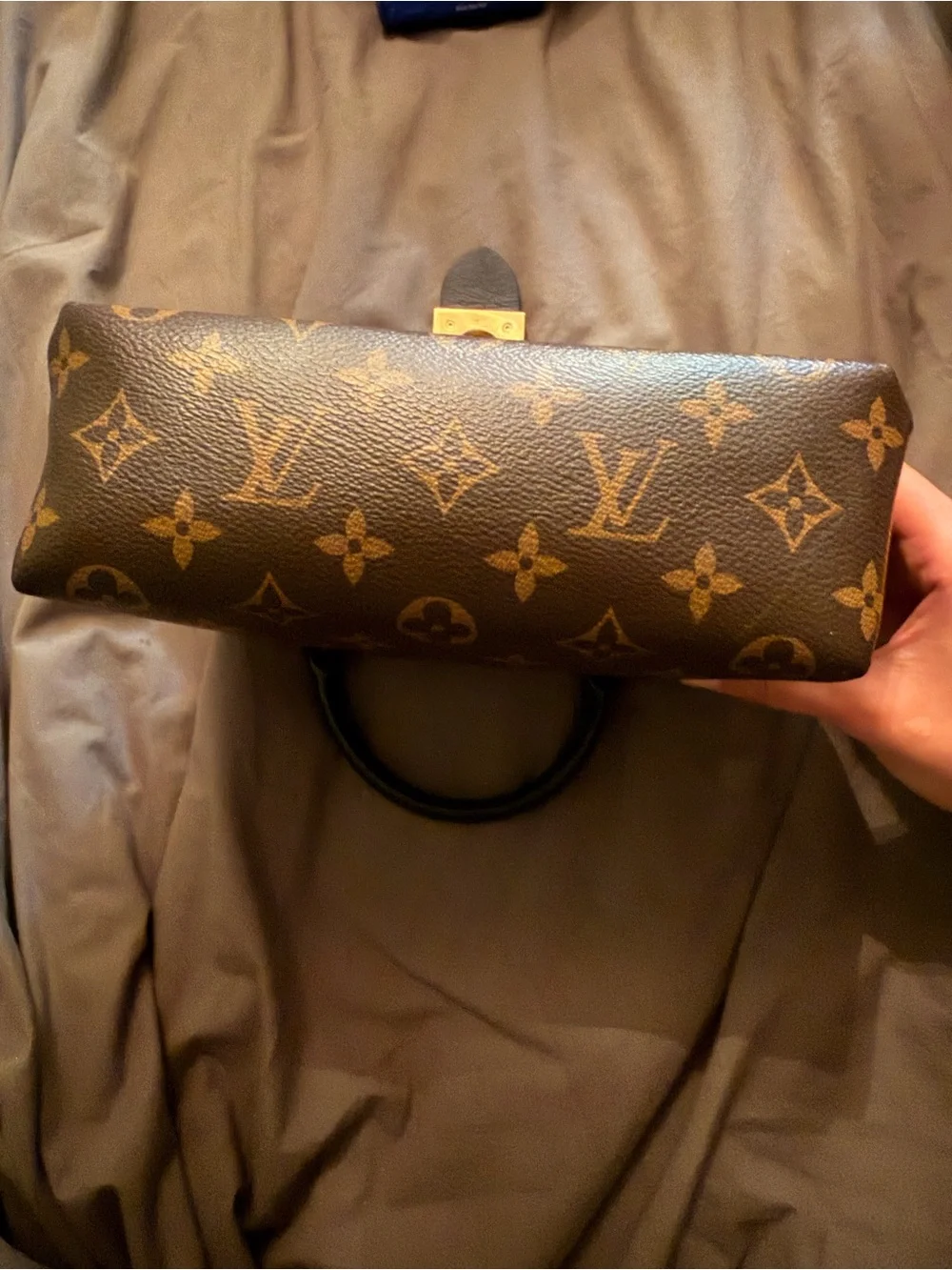Louis Vuitton Brown Monogram Satchel with Black Flap and Gold Lock